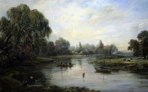 Punt And Angler Along The Thames by Harriett Gouldsmith
