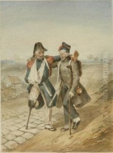 Two Napoleonic Wounded Soldiers Supporting Each Other On A Country Road by Frederic Goupil