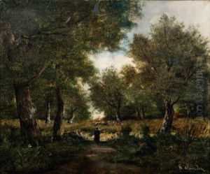 La Ramasseuse De Fagots Dans Une Clairiere by Raphael Gourdon