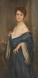 Elegante A La Robe Bleue by Jean-Leon Gouweloos