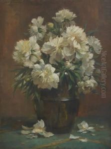 Vase Fleuri De Pivoinesblanches by Jean-Leon Gouweloos