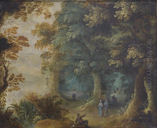 Figures In A Wooded Landscape - view 1