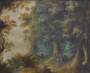 Figures In A Wooded Landscape by Abraham Govaerts