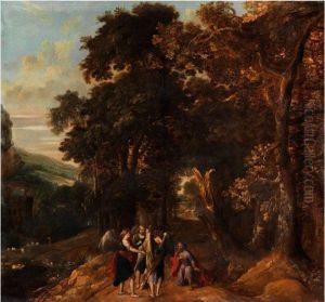 Grossformatige Baumlandschaft Mitbiblischer Szenerie by Abraham Govaerts