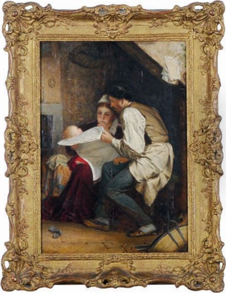 A Young Family Reading The Paper - view 1