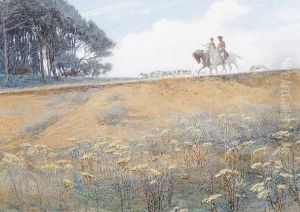 Two Huntsmen With Hounds by Andrew Carrick Gow
