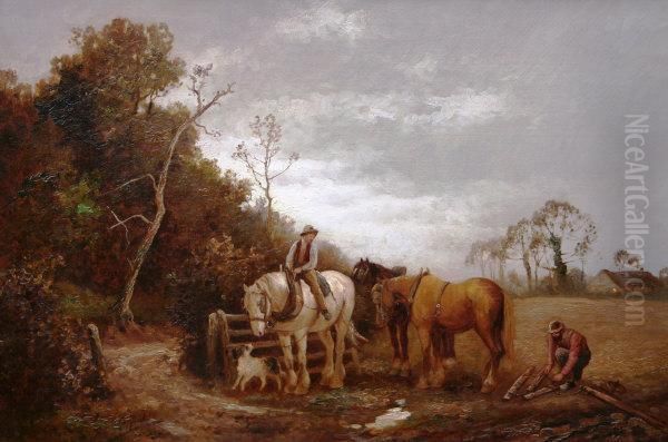 "plough Team By A Gate, With Three Horses - view 1