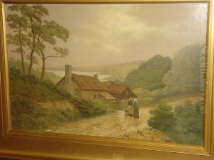 Figures Conversing On A Road Before A Coastal Landscape by James Walter Gozzard