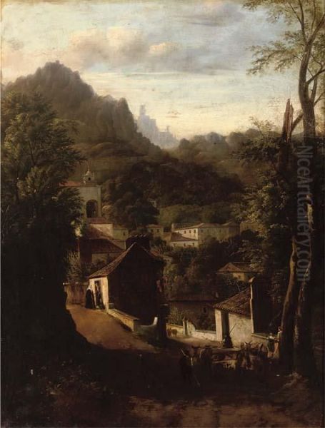An Italianate Hillside Town At Dusk - view 1