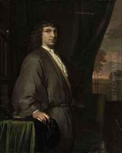 Portrait Of A Gentleman, Three-quarter-length, In A Brown Coat And White Lace Cravat, A Black Cap In His Right Hand, In His Library, A Landscape Beyond