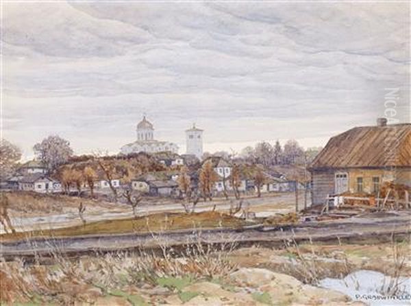 Kleinstadt Mit Einerkuppelkirche Und Niedrigen Hausern - view 1