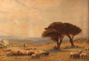 Extensive Landscape With Figures And Sheep by Alfred Fitzwalter Grace