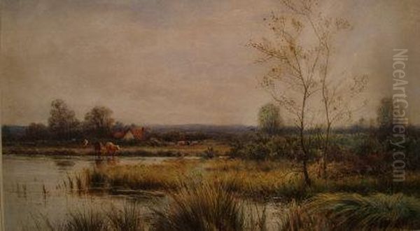River Landscape With Cattle Watering - view 1