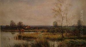 River Landscape With Cattle Watering by James Edward Grace