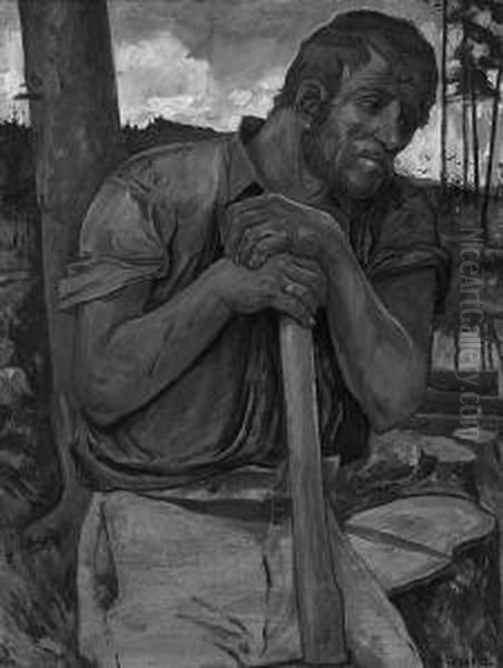 R. "holzarbeiter". Sign. Ol Auf Karton.
101,5 X 77 Cm. Rahmen - view 1