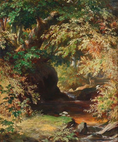Woodland Stream With Roe Deer - view 1