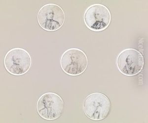 Sieben Portratminiaturen Im Medaillon