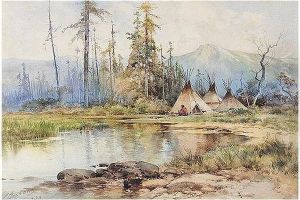 Native American Indians Camped By A River