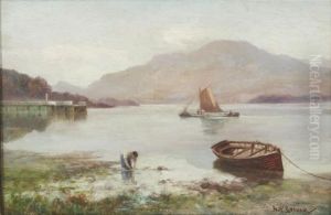 Boat In Lake With Figures by George William Graham