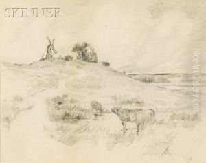 View With Windmill And Cows by William Graham
