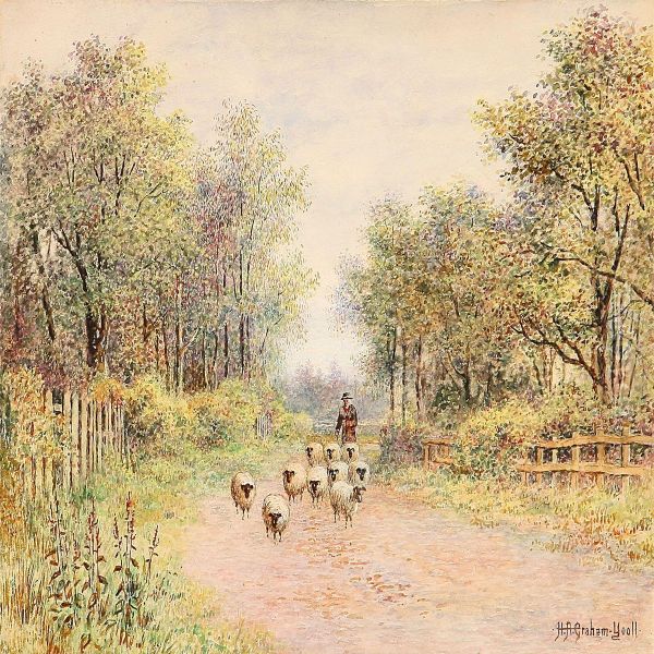An Autumn Afternoon - Shepherd & Sheep - view 1