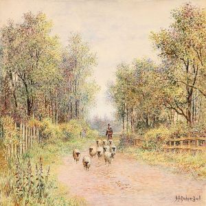 An Autumn Afternoon - Shepherd & Sheep by H.A. Graham Yooll