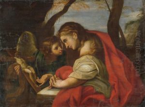 Maria Magdalena Mit Dem Engel In Einer Landschaft by Antiveduto Grammatica