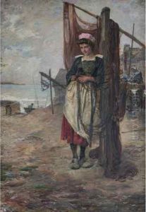 Jeune Bretonne Ramandant Les Filets by Achille Granchi-Taylor