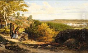 Travellers In The Roman Campagna With The Aqueduct Of Claudio Beyond by Frederik Grandjean