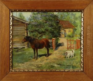 Gardsmotiv Med Hast Och Hund by Sigrid Granfelt