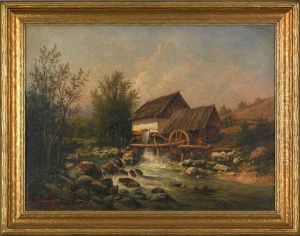 Landscape With Mill And Sheep by Leopold Graninger