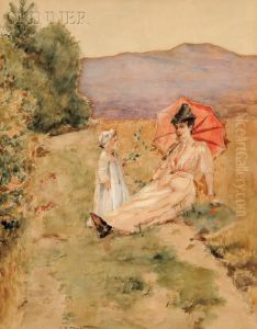Mother And Child In A Landscape by Clement Rollins Grant