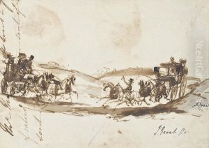 Two Horse-drawn Coaches Passing On The Road by Sir Francis Grant