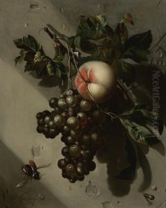 Still Life With Grapes And A Peach by Willem Grasdorp