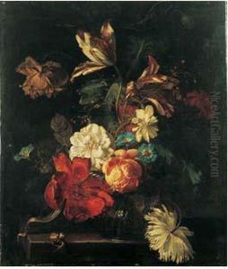 Nature Morte Au Vase De Fleurs Sur Un Entablement