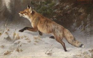 Fox In Winter Forest by Otto Grashey