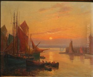 S. Port De Peche En Bretagne Au Soleil Couchant by Jacques Grasset de Saint-Sauveur