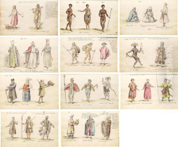 An Album Of Fifty-nine Pages Of Watercolors Of Costumes Of The World - view 1