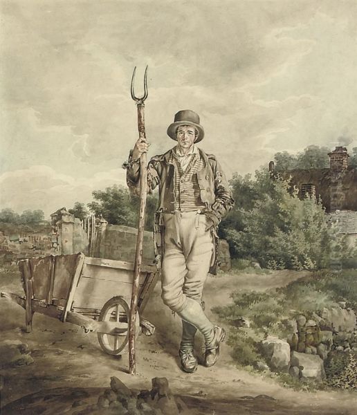 A Farm Labourer With His Pitchfork Standing - view 1