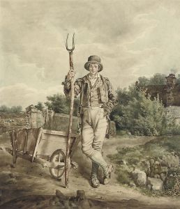 A Farm Labourer With His Pitchfork Standing by William Grattan
