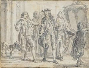 Gentlemen Getting Into A Carriage by Hubert-Francois Gravelot