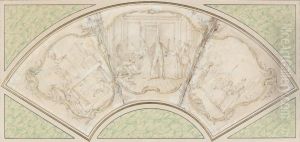 Projet D'eventail : Trois Scenes De Comedie by Hubert-Francois Gravelot