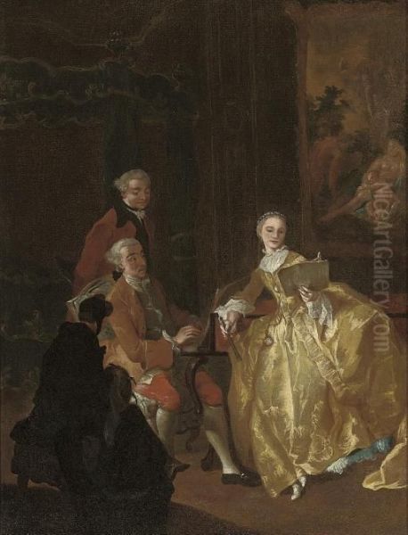 Elegant Company Making Music In The Interior Of A Country House - view 1