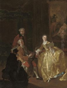 Elegant Company Making Music In The Interior Of A Country House by Hubert-Francois Gravelot