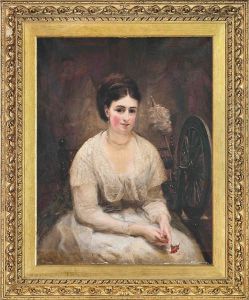 Portrait Of Miss Minnie Preston, Seated Beside A Spinning Wheel