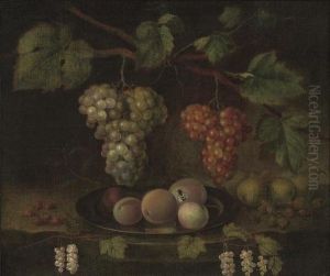 Peaches On A Pewter Platter, Grapes On The Vine, White Currents, Pears And Rasberries On A Table