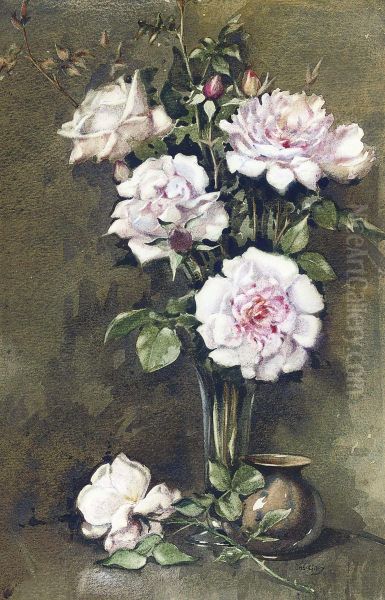 A Vase Of Pink Roses - view 1