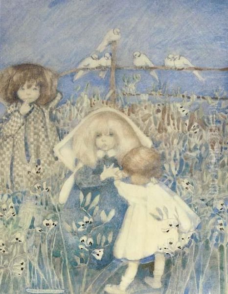 Three Girls With Doves - view 1