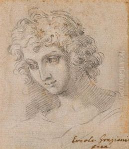 Head Study Of A Young Man With Curly Hair.