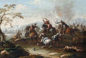 Battaglia Con Un Cavallo Bianco In Primo Piano by Graziani